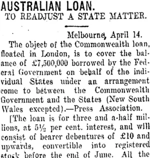 AUSTRALIAN LOAN. (Taranaki Daily News 18-4-1917)
