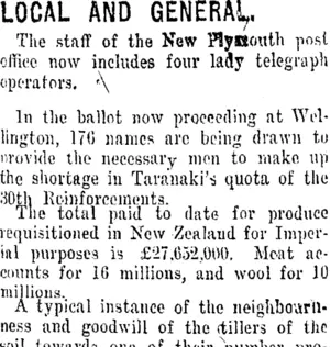 LOCAL AND GENERAL,. (Taranaki Daily News 12-4-1917)