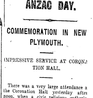 ANZAC DAY. (Taranaki Daily News 24-4-1917)