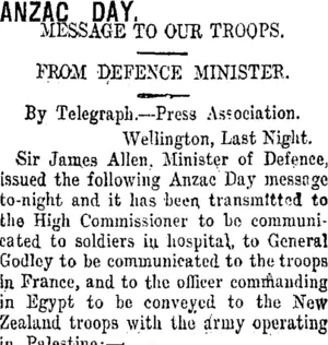 ANZAC DAY. (Taranaki Daily News 25-4-1917)