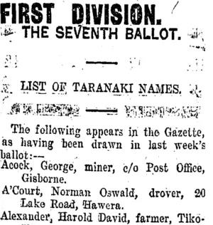 FIRST DIVISION. (Taranaki Daily News 9-5-1917)