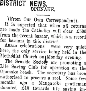 DISTRICT NEWS. (Taranaki Daily News 2-5-1917)