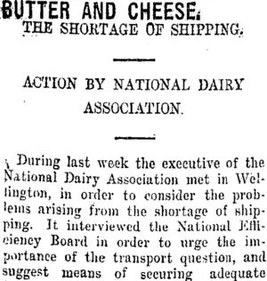 BUTTER AND CHEESE. (Taranaki Daily News 23-5-1917)