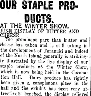 OUR STAPLE PRODUCTS. (Taranaki Daily News 14-6-1917)