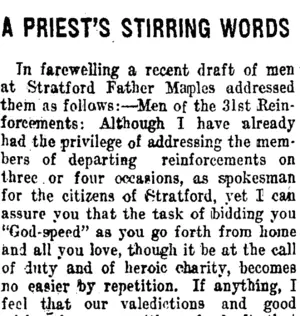 A PRIEST'S STIRRING WORDS. (Taranaki Daily News 7-7-1917)