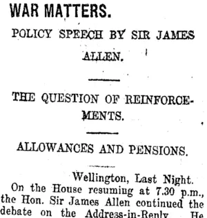 WAR MATTERS. (Taranaki Daily News 11-7-1917)
