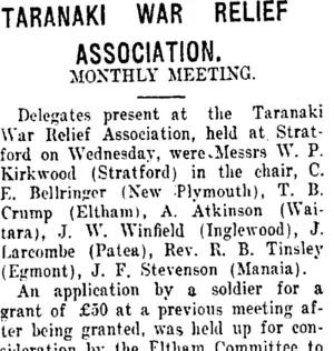 TARANAKI WAR RELIEF ASSOCIATION. (Taranaki Daily News 12-7-1917)