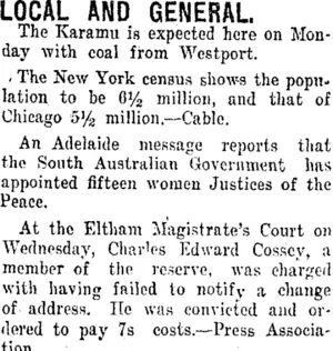 LOCAL AND GENERAL. (Taranaki Daily News 13-7-1917)