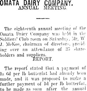 OMATA DAIRY COMPANY. (Taranaki Daily News 6-8-1917)