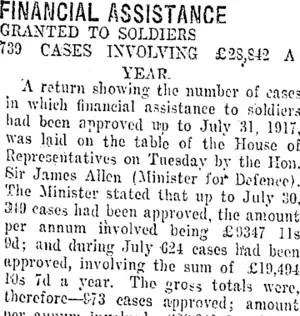 FINANCIAL ASSISTANCE. (Taranaki Daily News 10-8-1917)