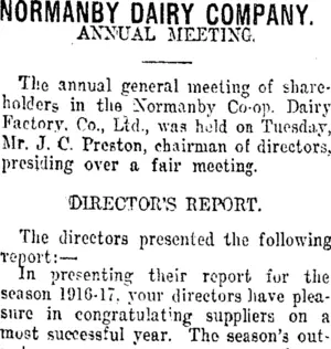 NORMANBY DAIRY COMPANY. (Taranaki Daily News 10-8-1917)
