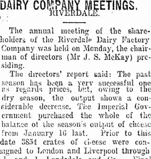 DAIRY COMPANY MEETINGS. (Taranaki Daily News 20-8-1917)