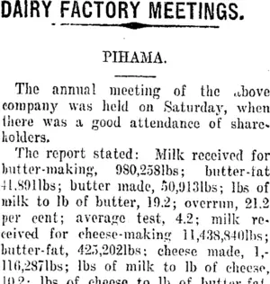 DAIRY FACTORY MEETINGS. (Taranaki Daily News 7-9-1917)