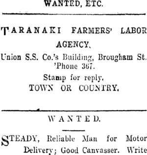 Page 1 Advertisements Column 4 (Taranaki Daily News 1-9-1917)