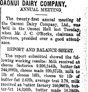 OAONUI DAIRY COMPANY. (Taranaki Daily News 17-9-1917)