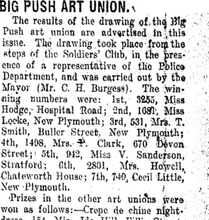 BIG PUSH ART UNION. (Taranaki Daily News 29-9-1917)