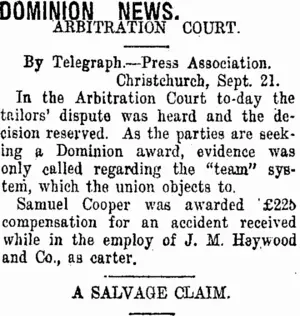 DOMINION NEWS. (Taranaki Daily News 22-9-1917)