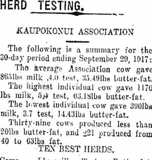 HERD TESTING. (Taranaki Daily News 3-10-1917)
