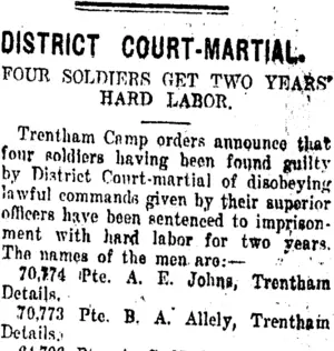 DISTRICT COURT-MARTIAL. (Taranaki Daily News 1-12-1917)