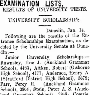 EXAMINATION LISTS. (Taranaki Daily News 17-1-1918)