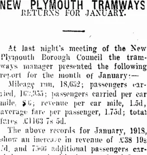 NEW PLYMOUTH TRAMWAYS (Taranaki Daily News 19-2-1918)