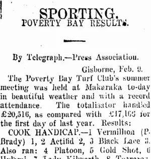 SPORTING. (Taranaki Daily News 11-2-1918)