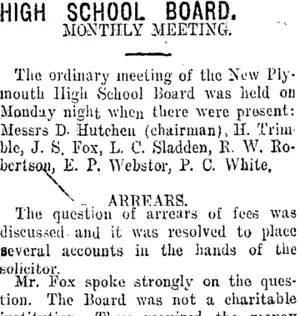 HIGH SCHOOL BOARD. (Taranaki Daily News 17-4-1918)