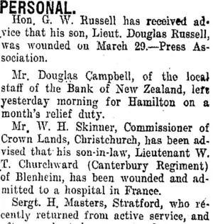 PERSONAL. (Taranaki Daily News 11-4-1918)