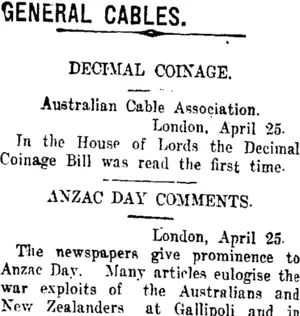 GENERAL CABLES. (Taranaki Daily News 27-4-1918)