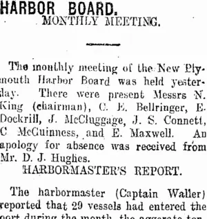 HARBOR BOARD. (Taranaki Daily News 20-4-1918)