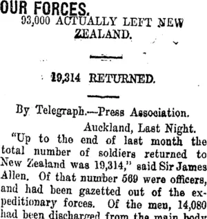 OUR FORCES. (Taranaki Daily News 9-5-1918)