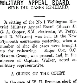MILITARY APPEAL BOARD. (Taranaki Daily News 11-6-1918)
