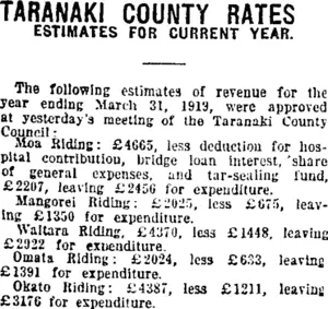 TARANAKI COUNTY RATES. (Taranaki Daily News 2-7-1918)