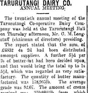 TARURUTANGI DAIRY CO. (Taranaki Daily News 13-7-1918)