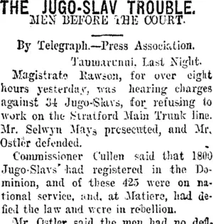 THE JUGO-SLAV TROUBLE. (Taranaki Daily News 26-7-1918)