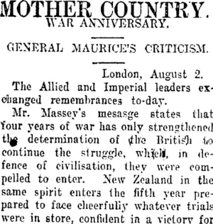 MOTHER COUNTRY. (Taranaki Daily News 5-8-1918)