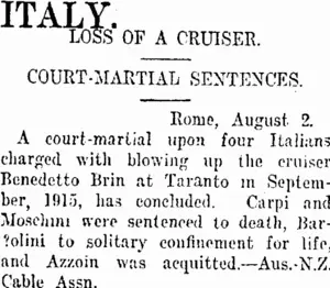 ITALY. (Taranaki Daily News 5-8-1918)