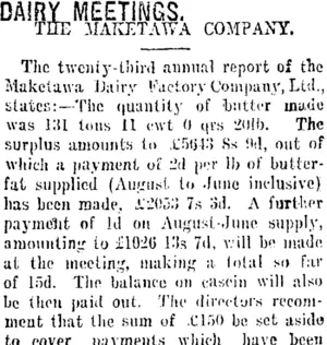 DAIRY MEETINGS. (Taranaki Daily News 8-8-1918)