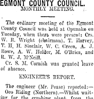 EGMONT COUNTY COUNCIL. (Taranaki Daily News 14-8-1918)