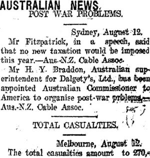 AUSTRALIAN NEWS. (Taranaki Daily News 13-8-1918)