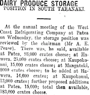 DAIRY PRODUCE STORAGE. (Taranaki Daily News 24-8-1918)
