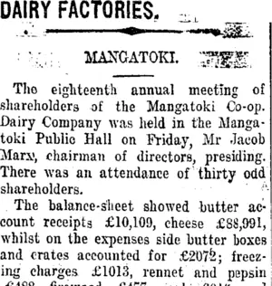 DAIRY FACTORIES. (Taranaki Daily News 27-8-1918)