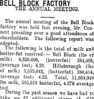 BELL BLOCK FACTORY. (Taranaki Daily News 22-8-1918)