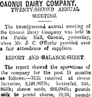 OAONUI DAIRY COMPANY. (Taranaki Daily News 6-9-1918)