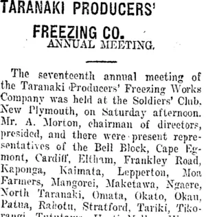 TARANAKI PRODUCERS' FREEZING CO. (Taranaki Daily News 2-9-1918)