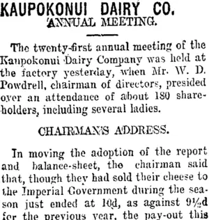 KAUPOKONUI DAIRY CO. (Taranaki Daily News 3-9-1918)