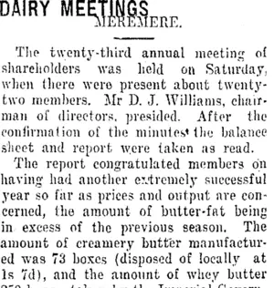 DAIRY MEETINGS. (Taranaki Daily News 11-9-1918)