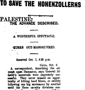 TO SAVE THE HOHENZOLLERNS (Taranaki Daily News 8-10-1918)