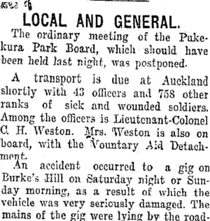 LOCAL AND GENERAL. (Taranaki Daily News 2-10-1918)