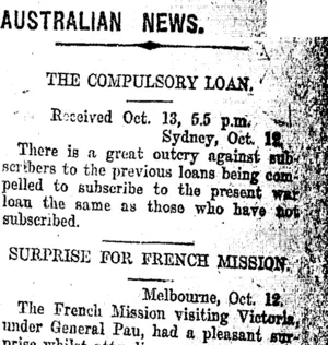 AUSTRALIAN NEWS. (Taranaki Daily News 14-10-1918)